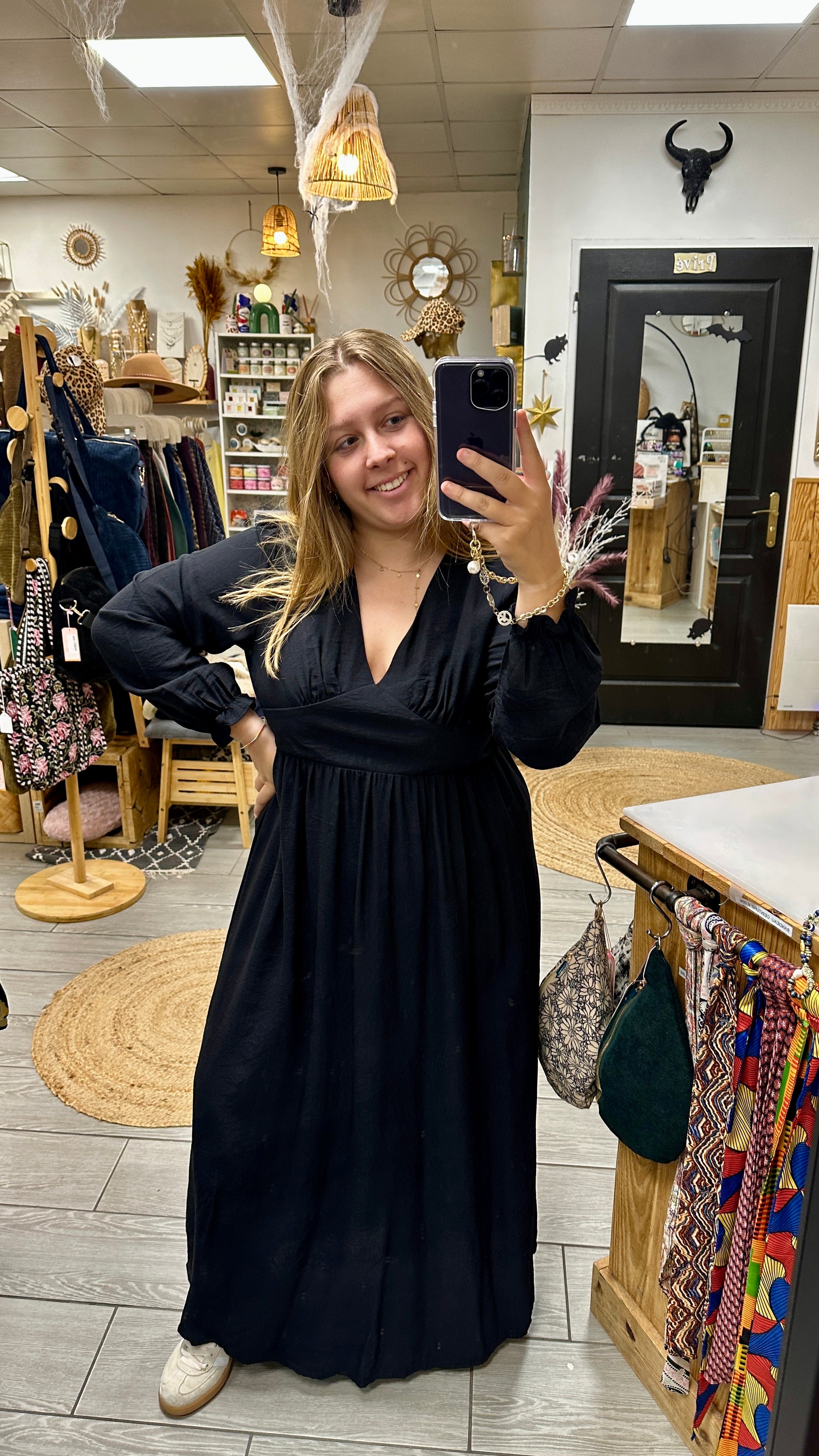 robe longue noire grande taille col V fluide - abana 64480