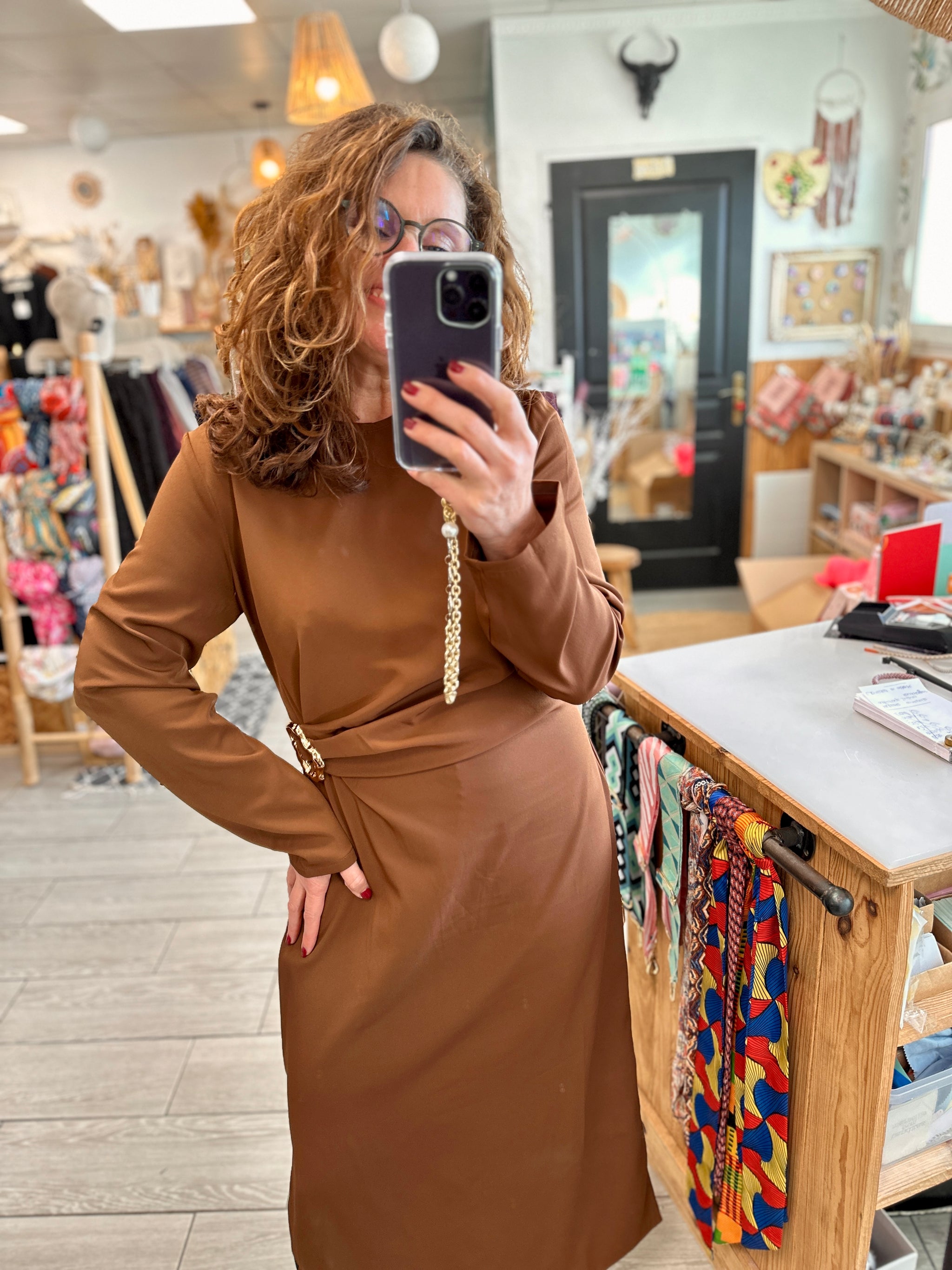 Robe longue chocolat grande taille élégante femme - Abana 64480
