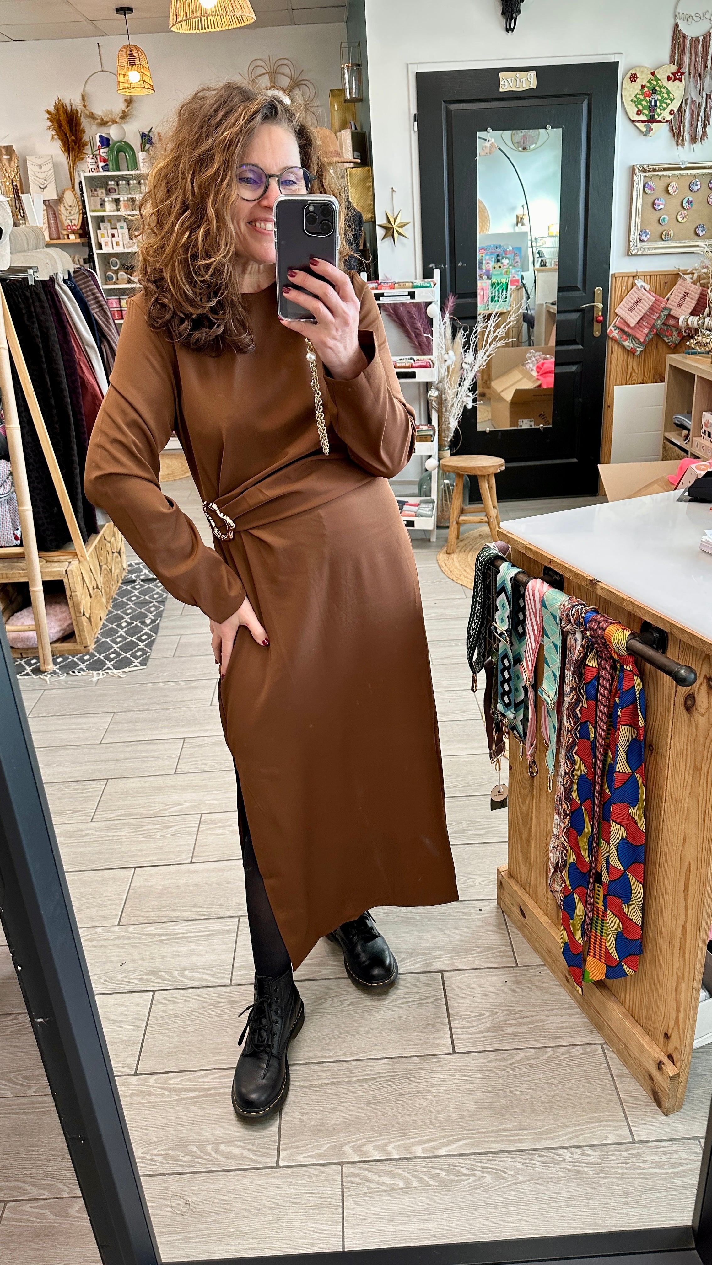 Robe grande taille chocolat fluide et épaisse - Abana 64310