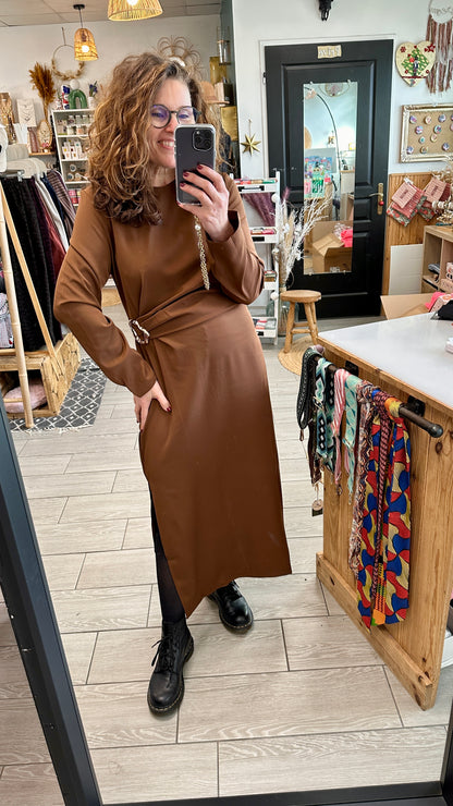Robe grande taille chocolat fluide et épaisse - Abana 64310