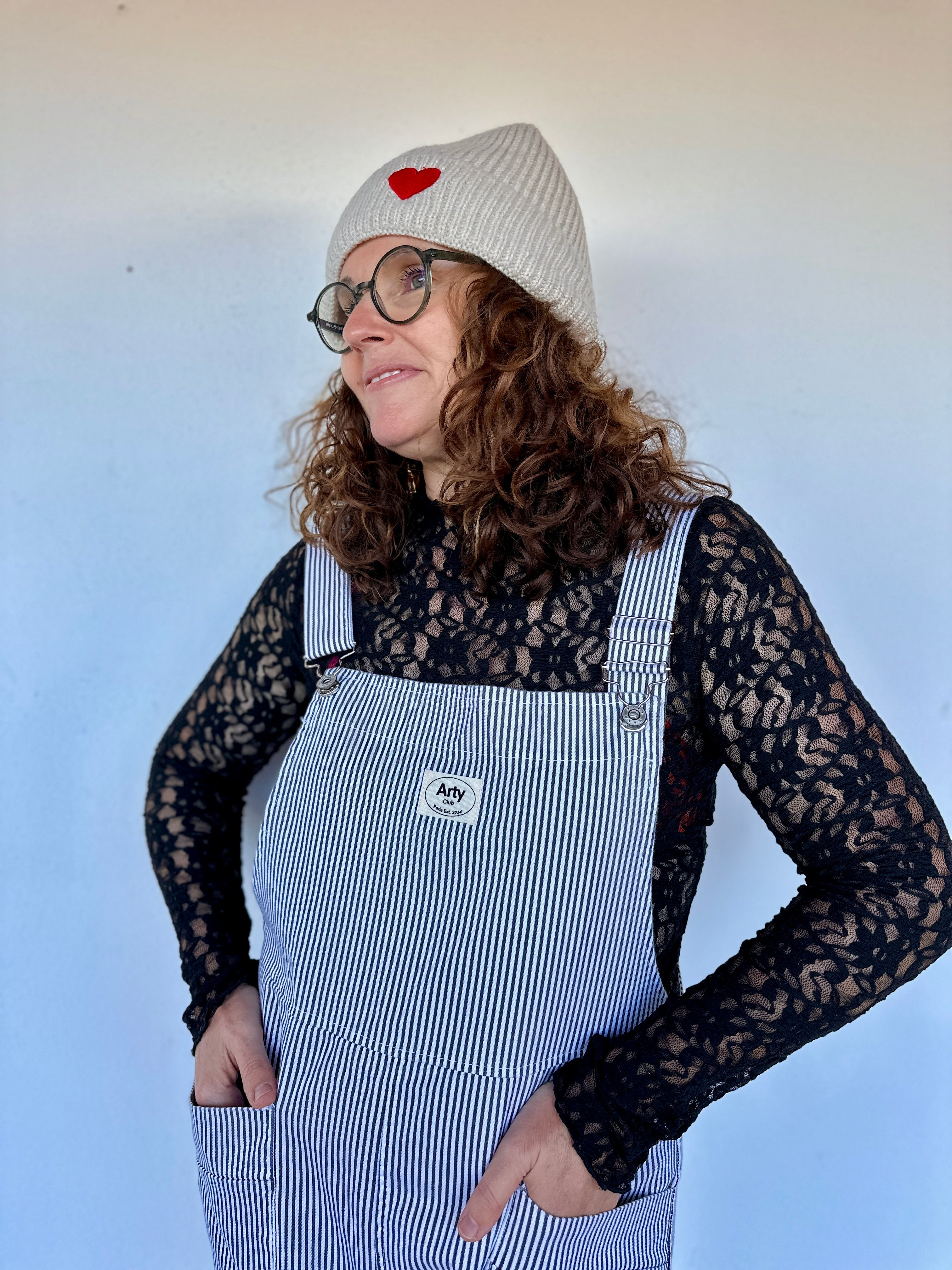 Salopette rayée noire et blanche coupe droite avec poches - Abana 64310