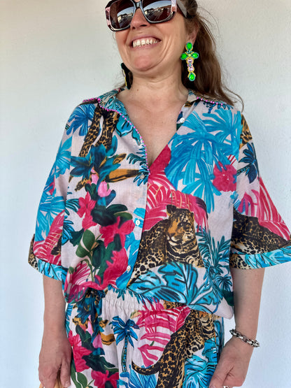 look complet set chemise et short leopard imprime isla bonita tours lille