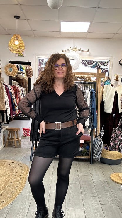 Short a ourlet chaud et épais noir, ultra tendance - Abana 64240