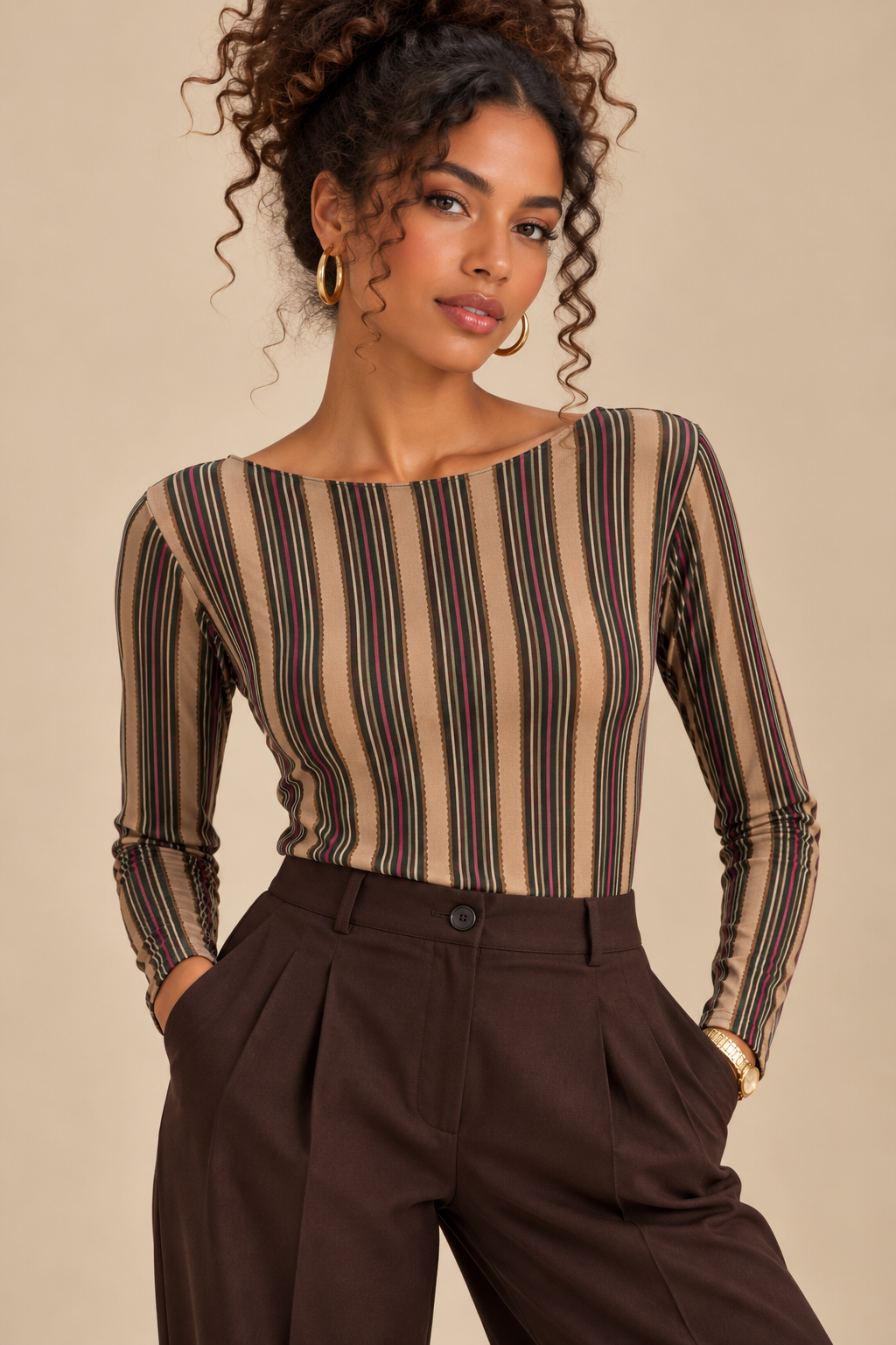 sous pull doux chaud leger en cachemire et coton col rond rayure prune femme abana cannes cannes sur mer
