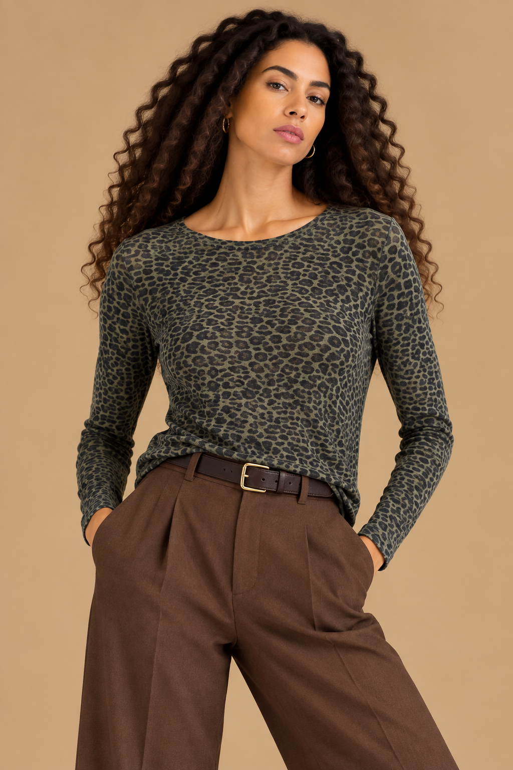 sous pull en cachemire doux chaud leopard kaki femme tendance moderne abana niort la rochelle