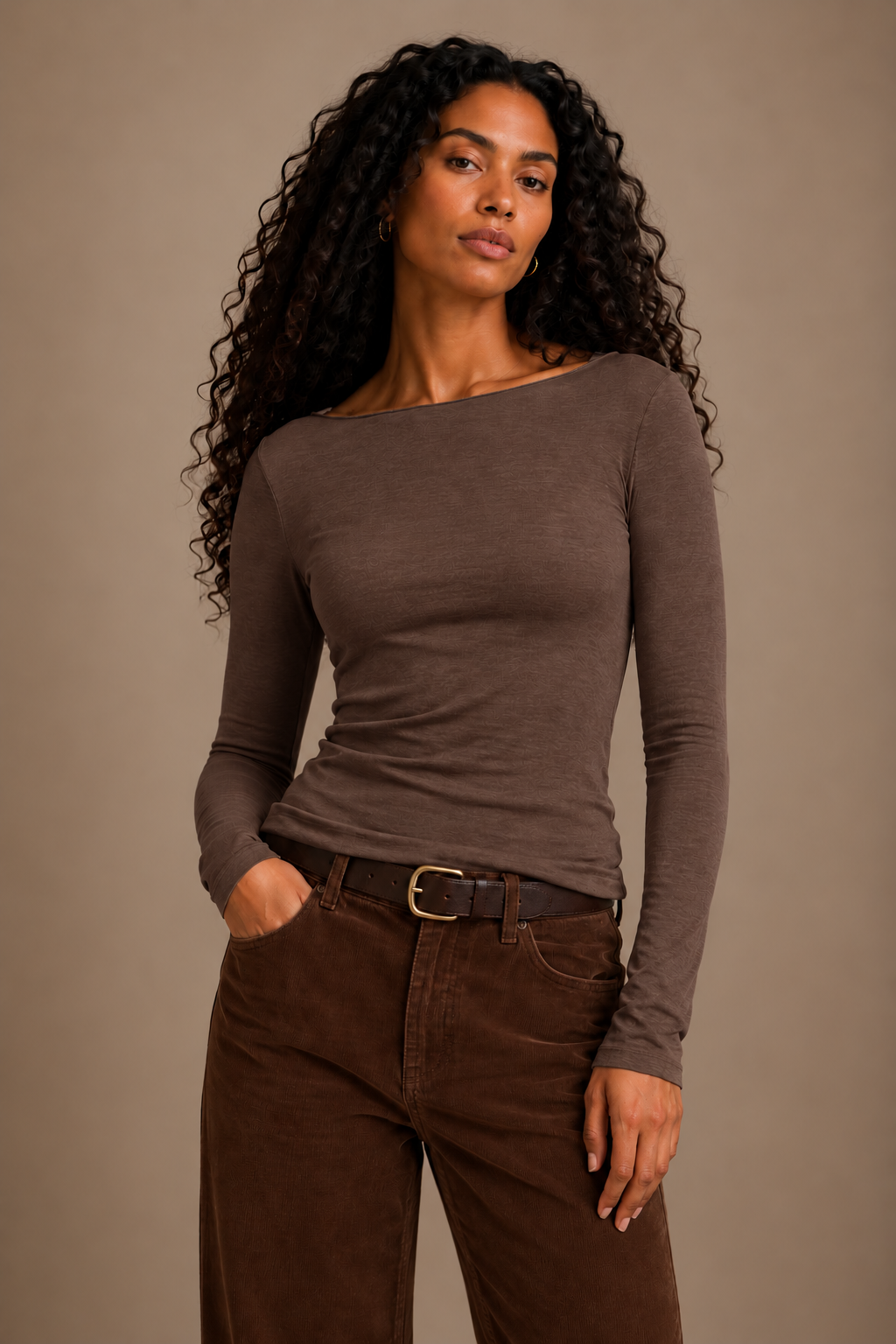 sous pull moka marron en col rond femme abana brest