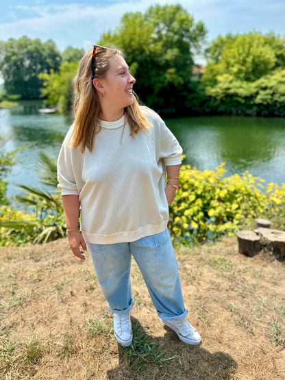 sweat mirach by banditas from marseille ecru paillette oversize grande taille mode femme tendance lacanau hossegor arcachon