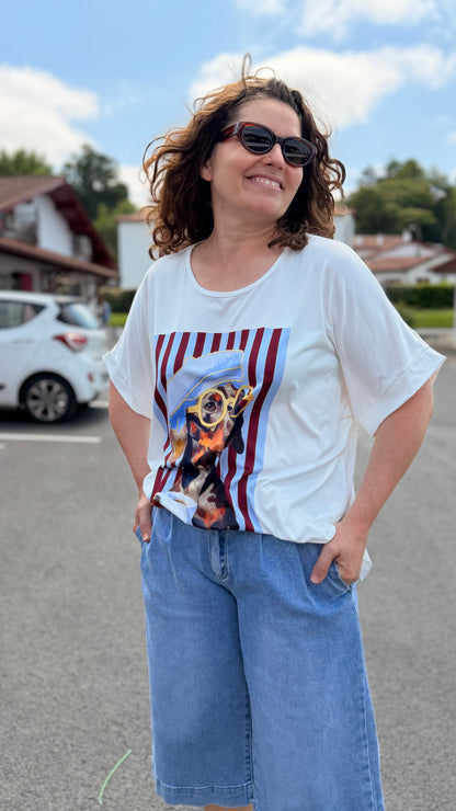 teeshirt blanc oversize teckel a rayure drole et original c mélodie christy nimes montpellier perpignan