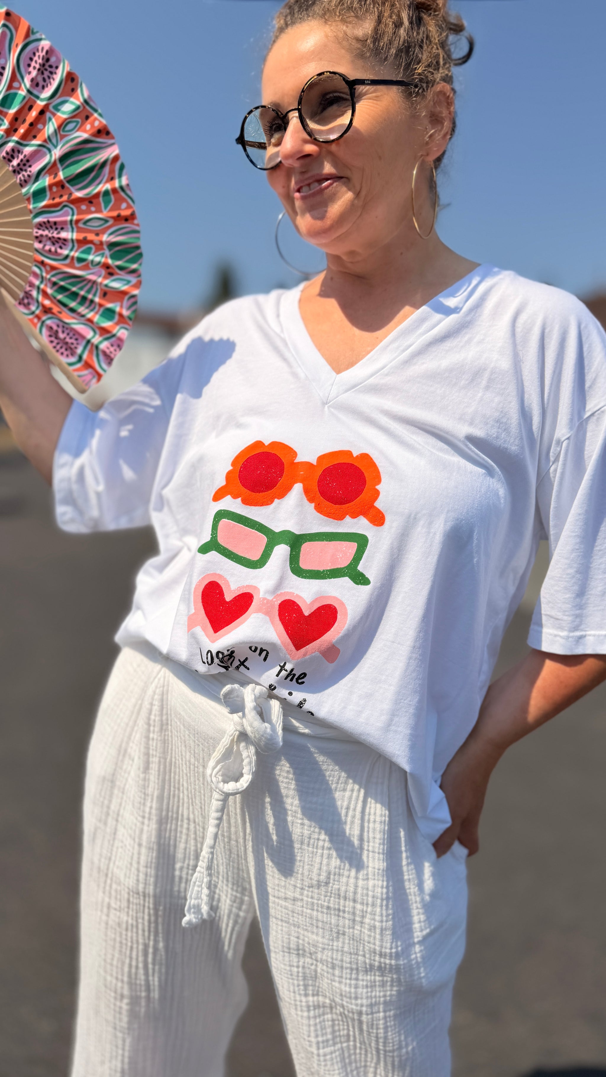 t-shirt caketin blanc a motif lunette coloré taille unique grande taille oversize doux leger banditas from marseille bordeaux créon mérignac marmande
