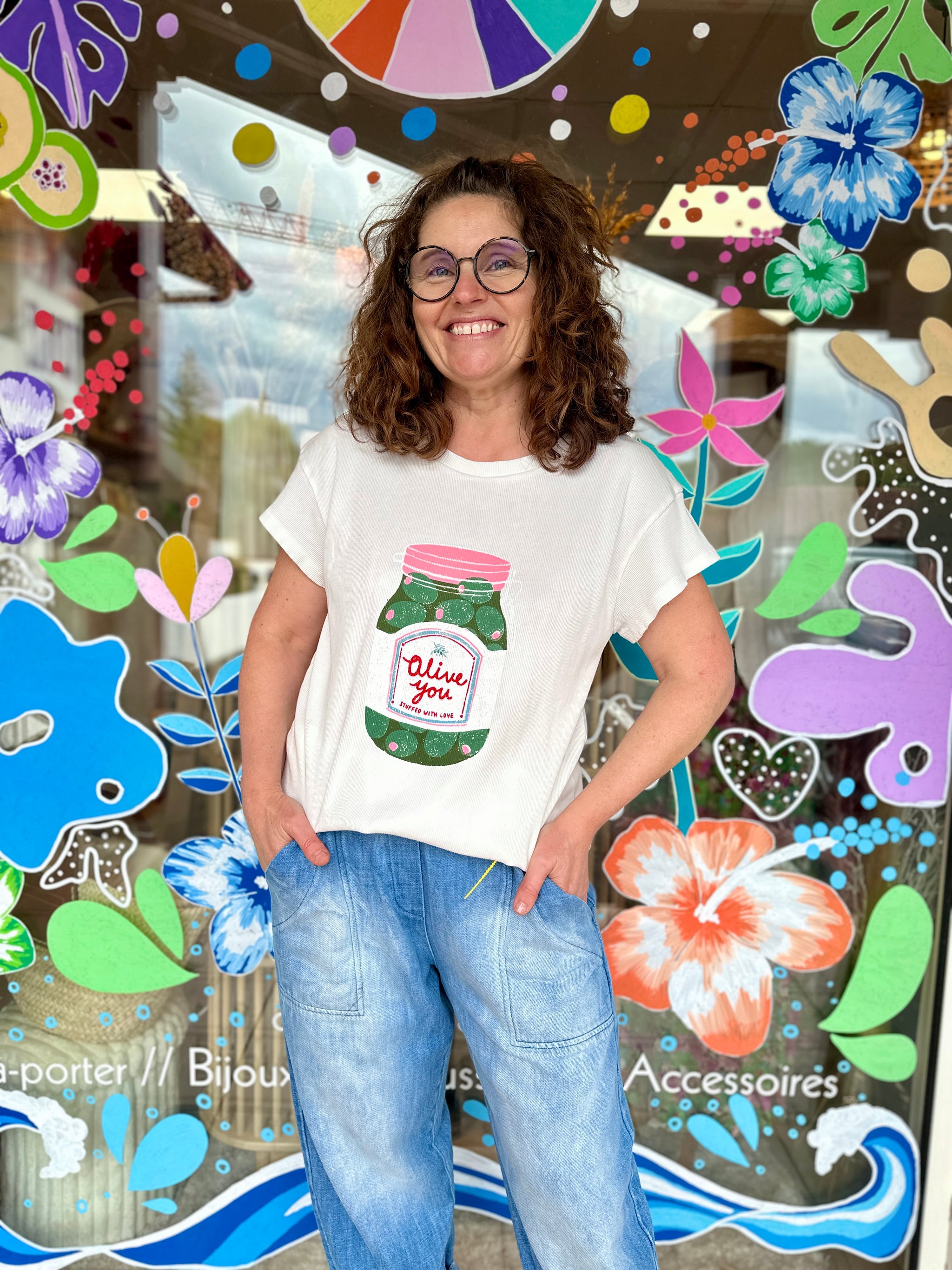 t shirt femme imprimé bocal olive you coton france banditas marseille