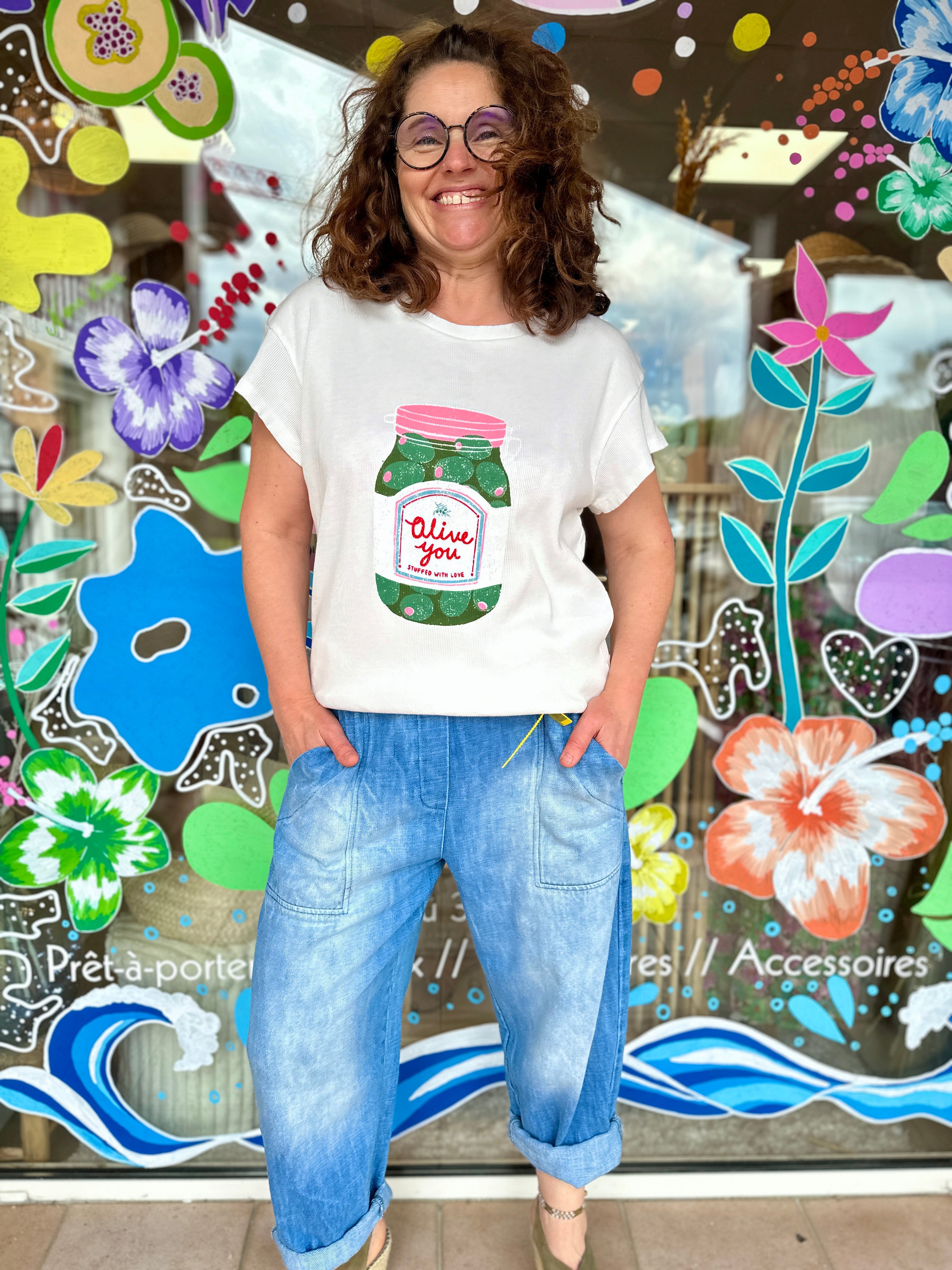 t shirt blanc femme motif fun casual tendance banditas pau
