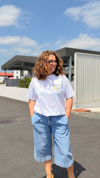 teeshirt blanc col v a imprimé marguarita italie coktails été taille unique doux christy paris lille brest
