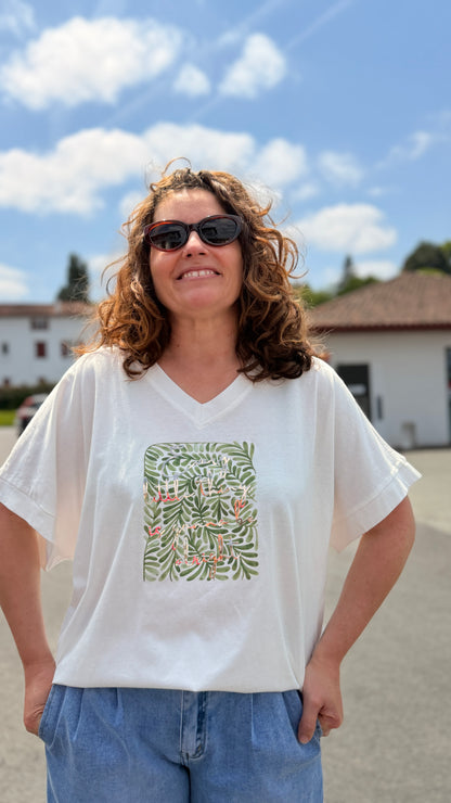 teeshirt ottawa blanc feuille verte col en coton fluide doux banditas from marseille nimes nantes caen 