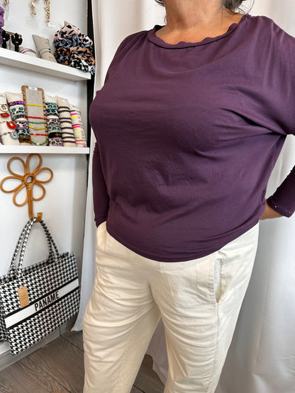Tee-shirt Maïlys à manches longues en coton, col bateau, couleur moutarde, marque Johanna Paris