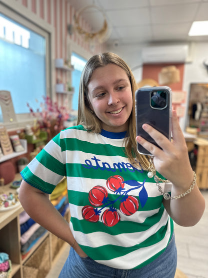 teeshirt rayure tomate verte et blanc banditas saintes