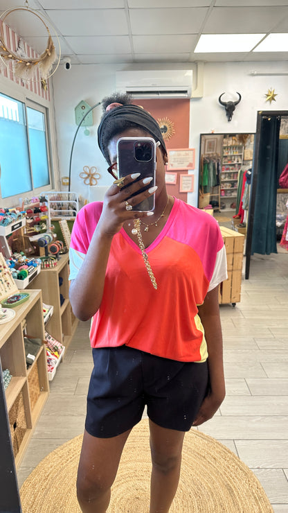 tshirt raja coloré forme asymetrique orange rose et blanc large fluide et ample adoré pariq oreo paris metz lyon