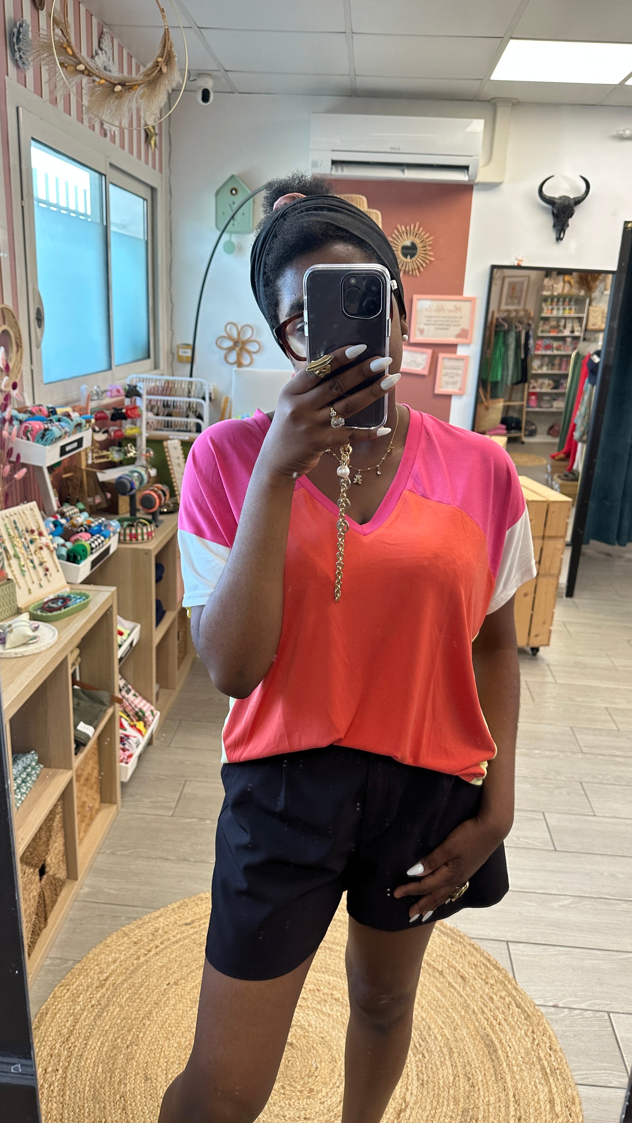tshirt raja en col fluide simple et colore orange rose et blanc viscose en sm et ml by adoré paris isla bonita banditas from marseille perpignan agen 