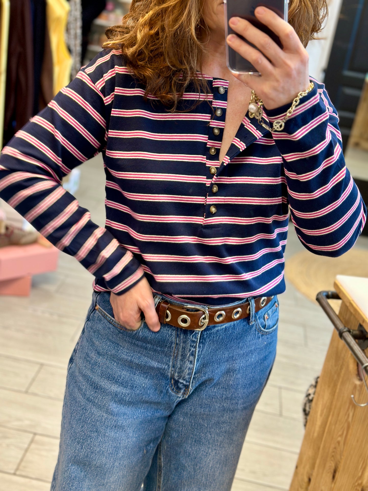 Teeshirt mariniere bleu marine boutonée - Johanna Paris Pau