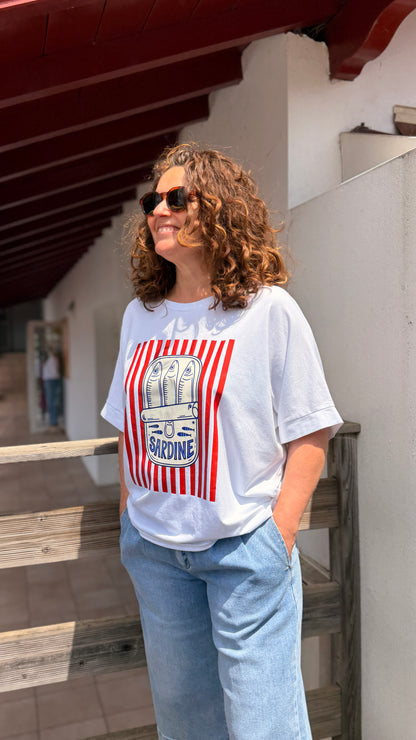 teeshirt blanc a rayure rouge a imprimé sardine rouge adoré paris caen le havre rouen 