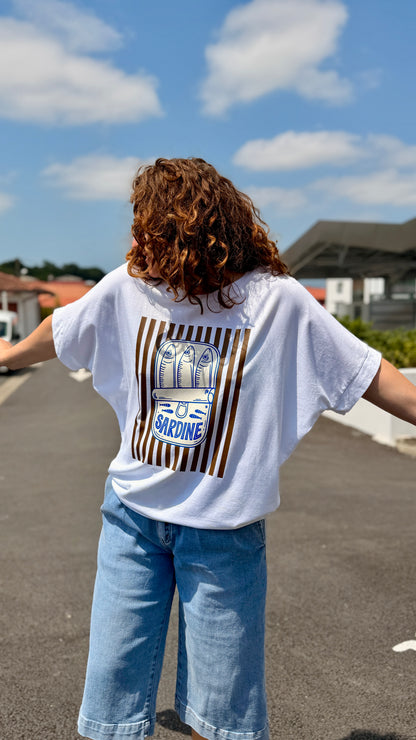 teeshirt blanc oversize femme effet chauve souris sur imprimé sardine marron maelle bordeaux mérignac bergerac libourne