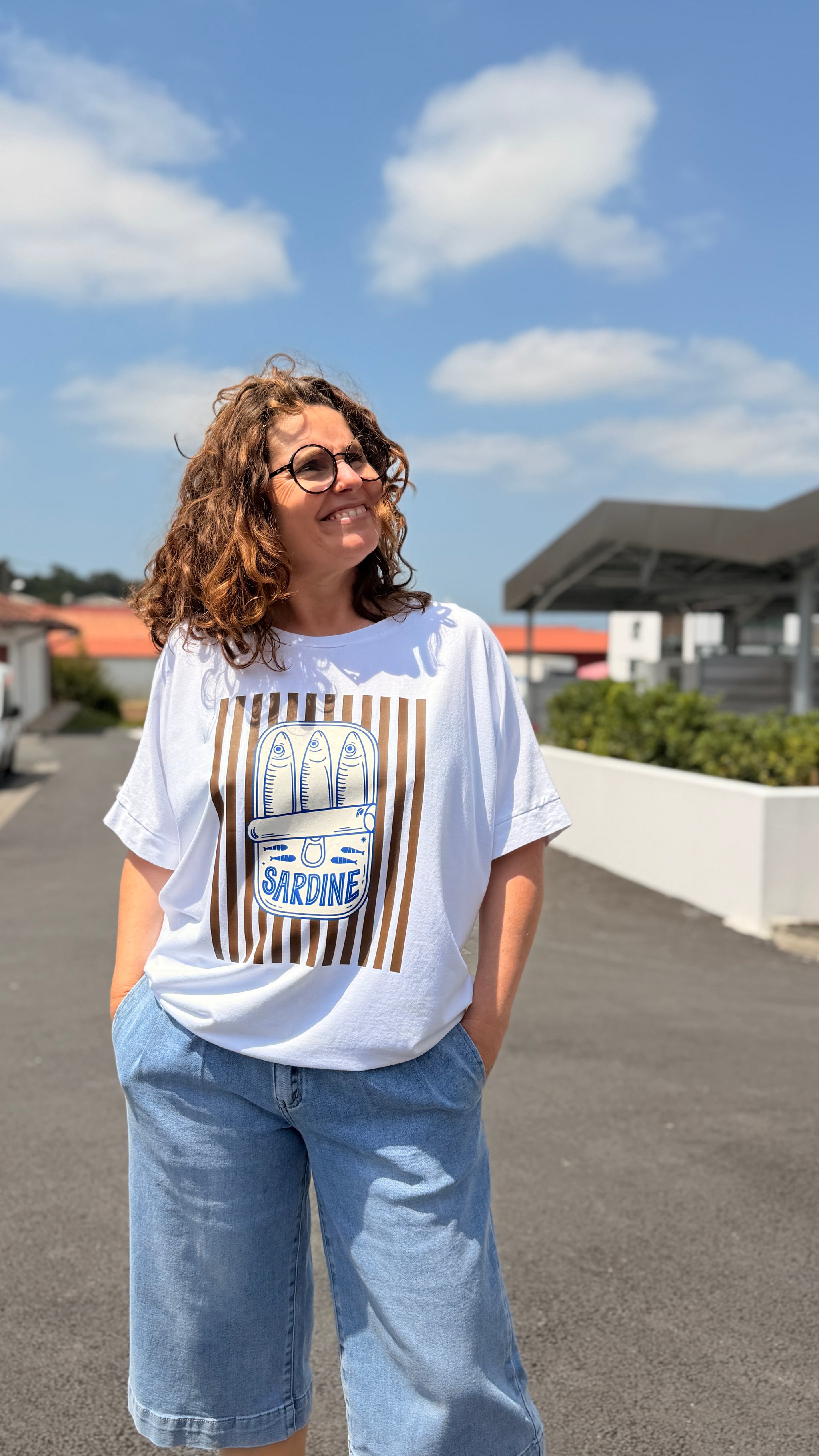 teeshirt blanc manches courtes effet chauve souris rayures marron sardine johanna paris orfeo paris nantes angers tours