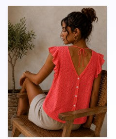 top en brderie anglaisecol v et lien a nouer corail mode femme tendnce in paril 1986 april vintage emi-jo pau tarbes toulouse dax mont de marsan