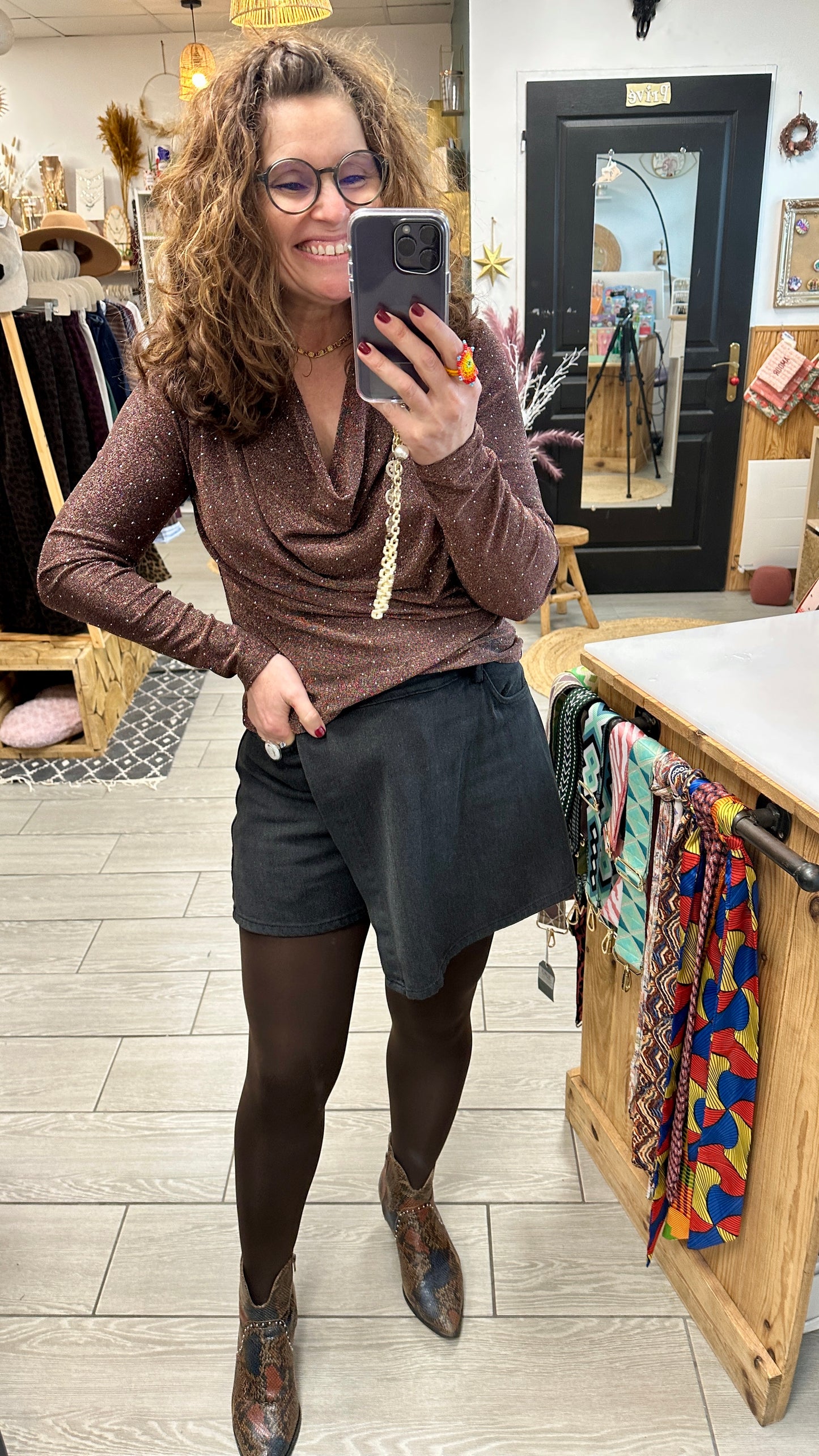 Top brillant couleur chocolat – lurex doux ne gratte pas S M L - Abana 64310