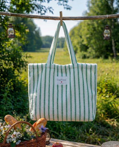 tote bag eponge parfait pour lété a rayure vert et blanche daphnea la rochelle
