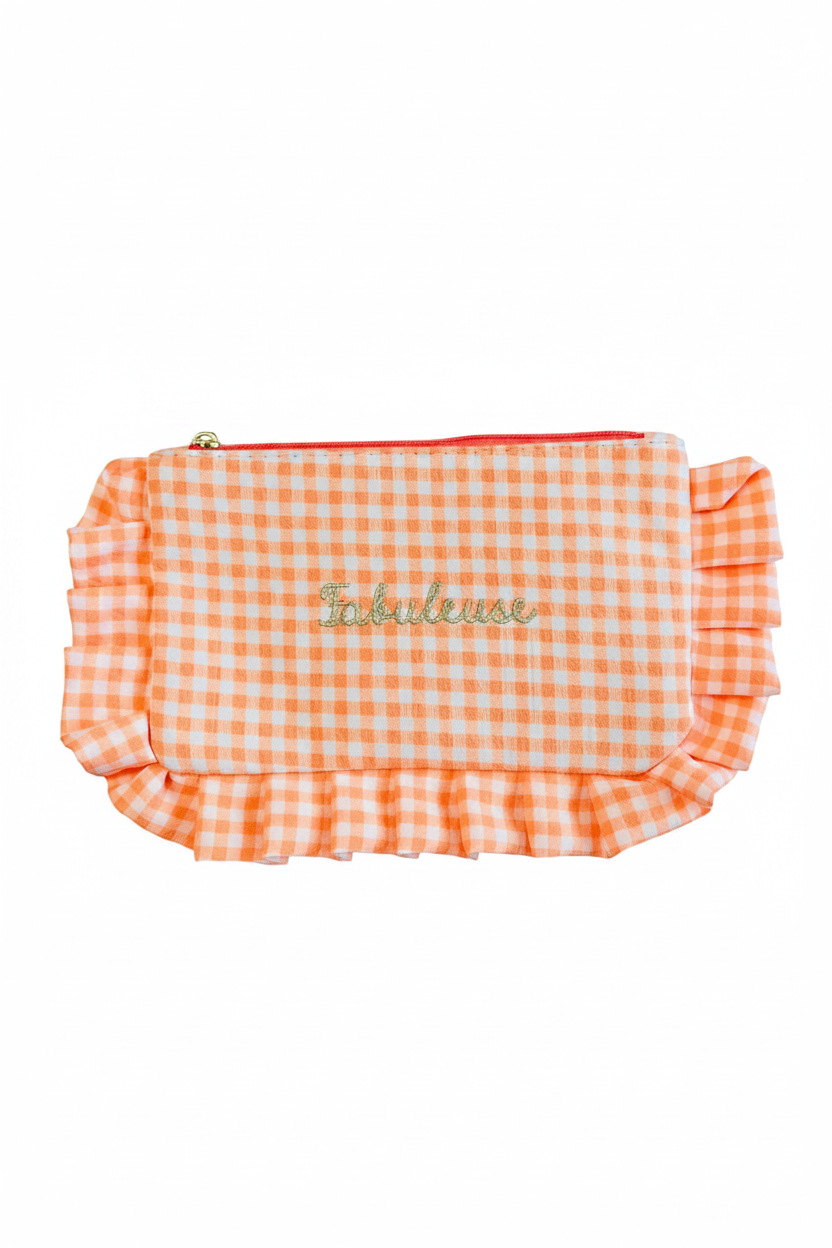 trousse vichy femme volants fermeture zip orange hossegor