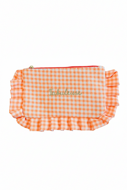 trousse vichy femme volants fermeture zip orange hossegor