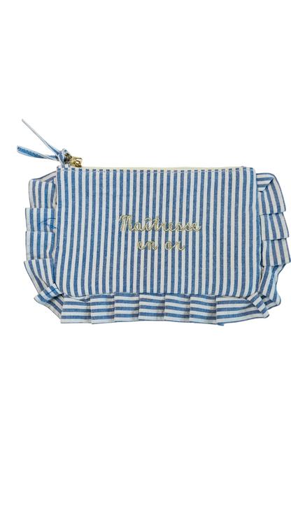 trousse a volants rayure bleu maitresse n or idée cadeaux école la chaise longue cannes 