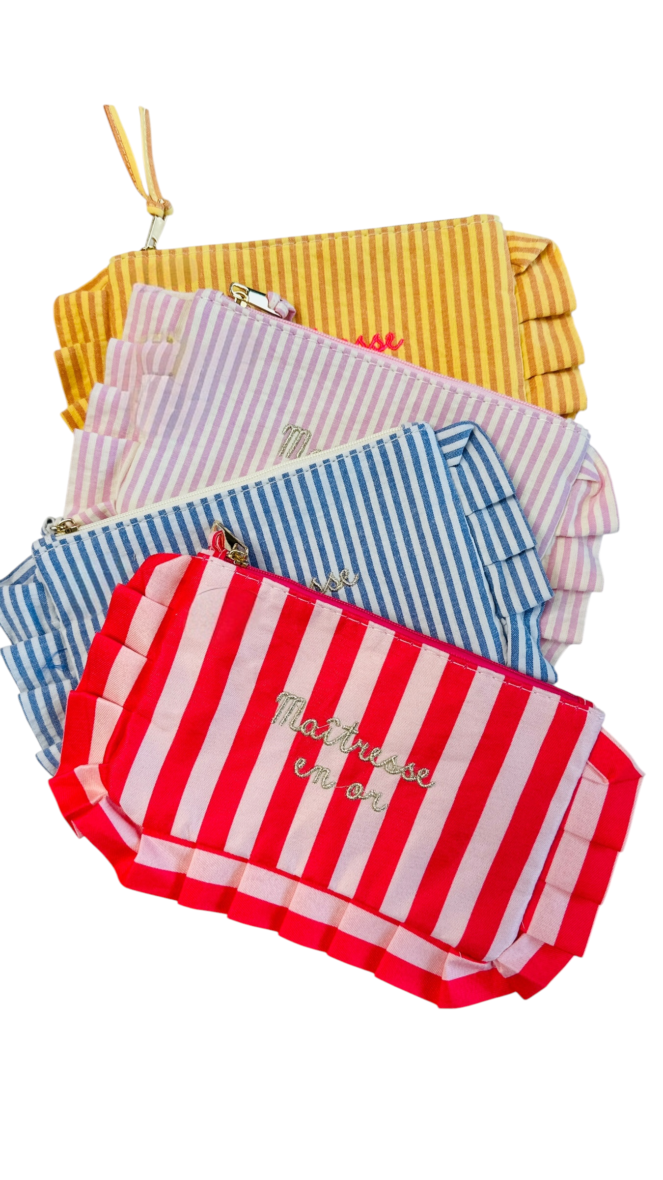 Trousse  rayure differentes couleurs maitre en or idée cadeaux les vilaines filles bordeaux