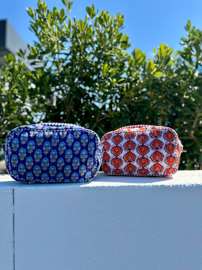 pochette trousse matelasse imprime boheme orange et bleue isla bonita bordeaux