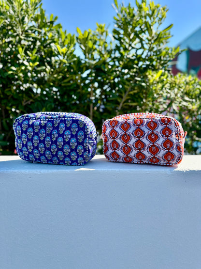 pochette trousse duo matelasse a motif orange et bleue isla bonita amiens