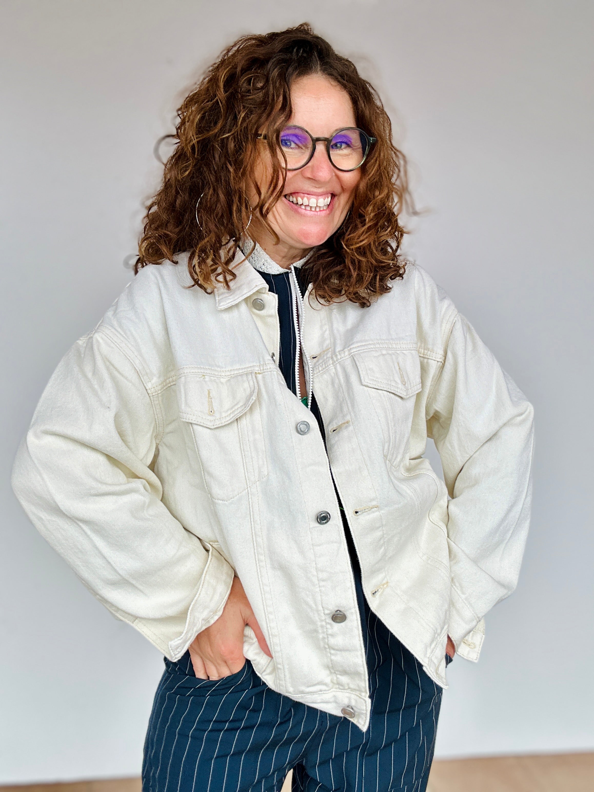 Veste Alba écru oversize en jean femme tendance – Abana 64480