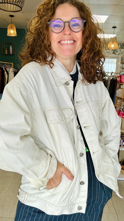 Veste en jean écru Alba style casual chic grande taille – Abana 64990