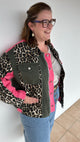Veste Roxanne kaki rose et léopard taille unique avec double fermeture – Abana Boutique Ustaritz