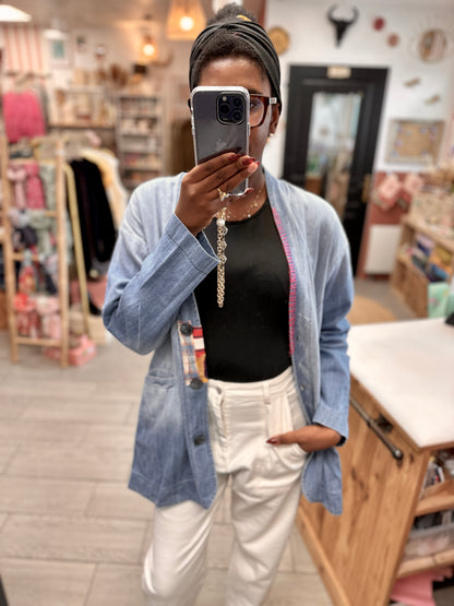 veste en denim bleu details cousu de couelur yulee banditas from marseille saint etienne