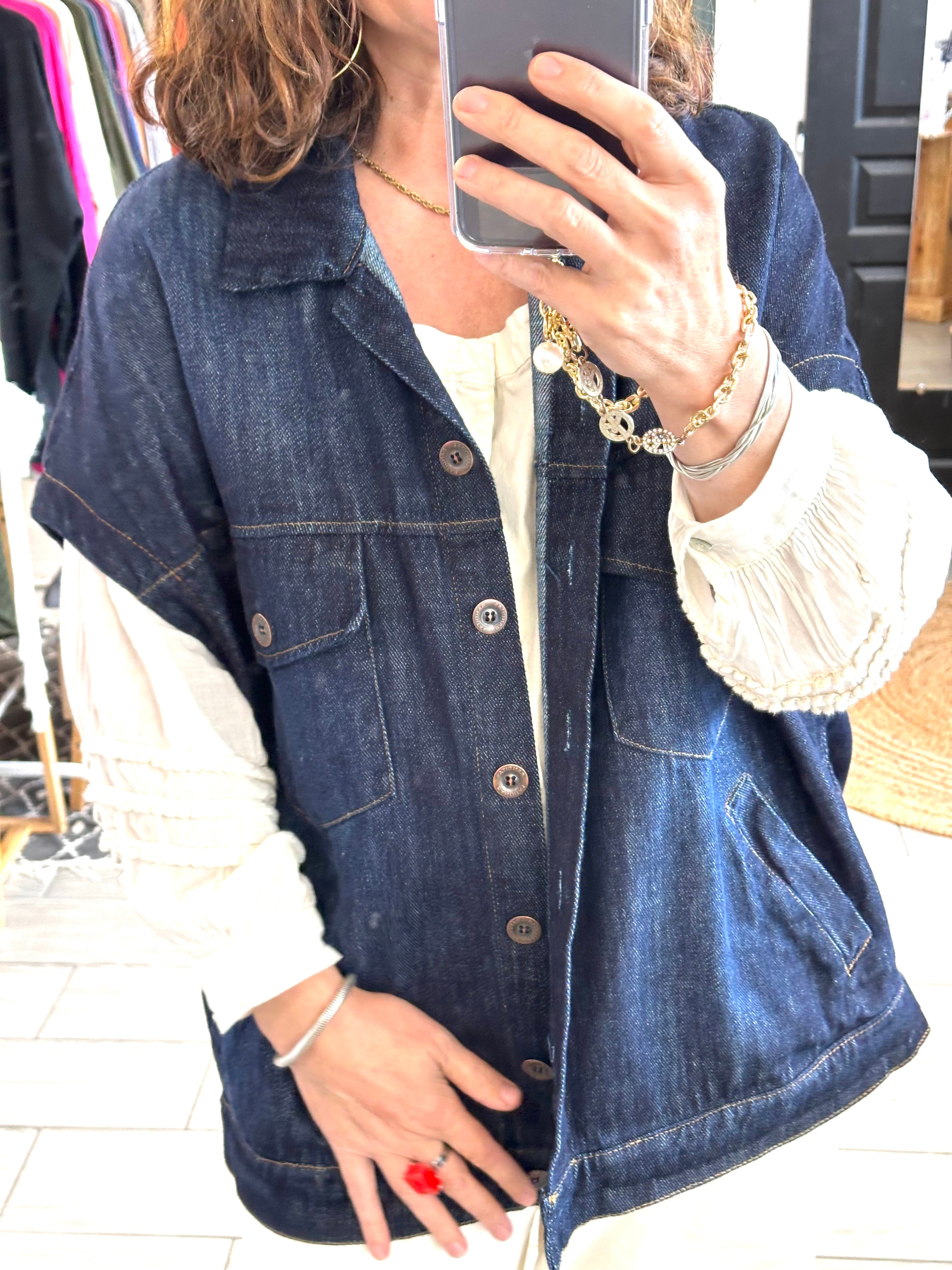 Veste sans manches en jean pour femme, coupe ample en 100% coton, taille unique jusqu’à 48/50