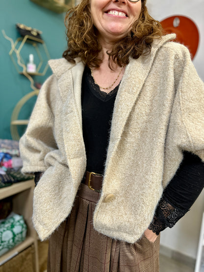 Gilet laine écru  coupe large avec manches chauve-souris - Abana 64250