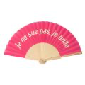 éventail rose avec ecriture je ne sue pas je brille humour hostens