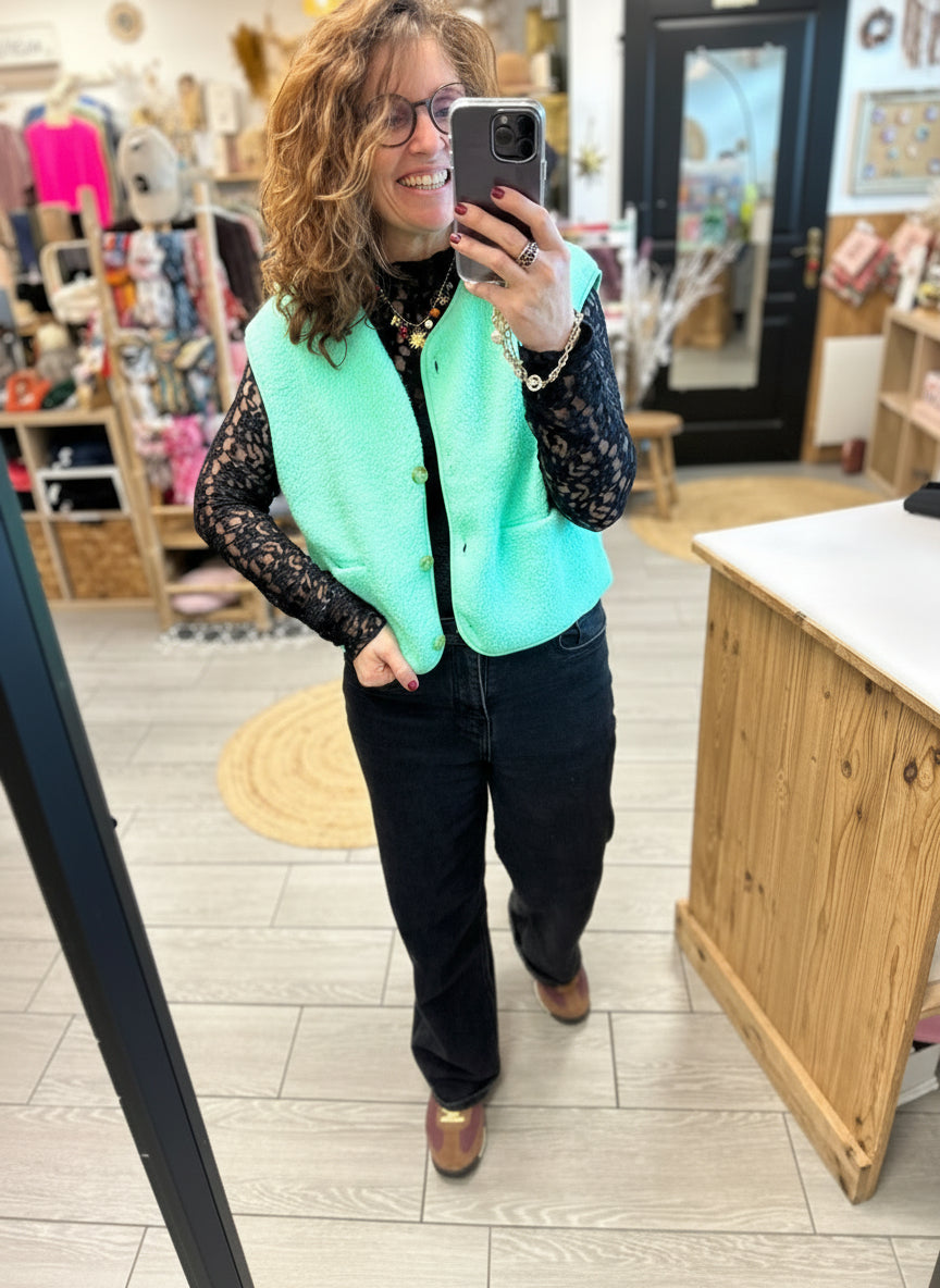 Gilet moumoute sans manches femme doux avec boutons