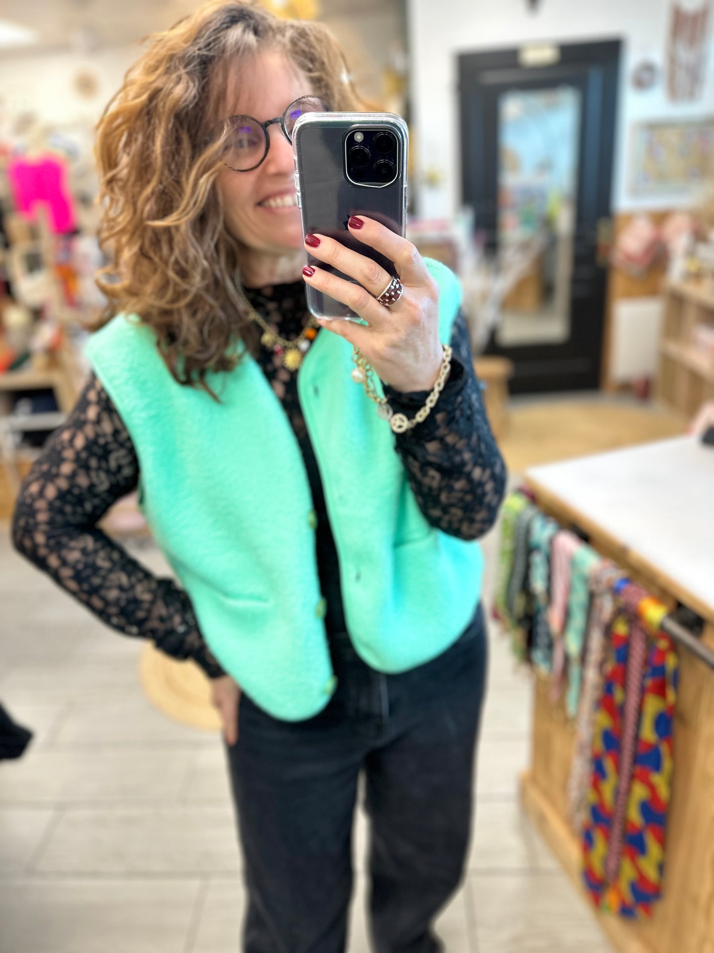 Gilet moumoute femme coupe droite