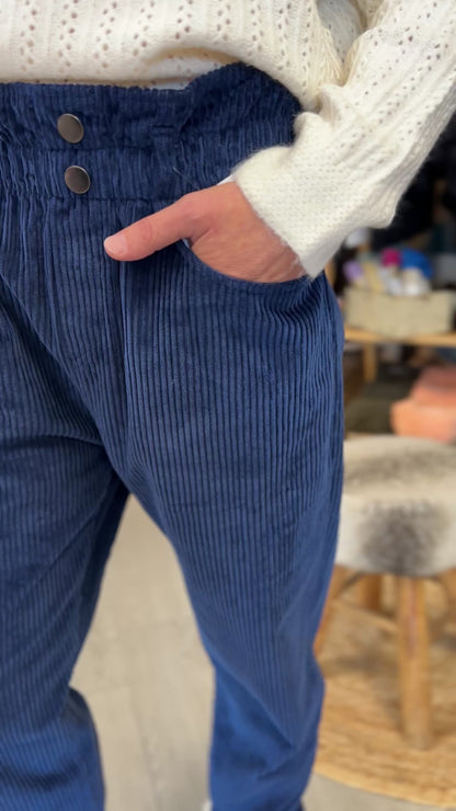 🍂Pantalon Lison – Velours côtelé Mom Marine & Mauve