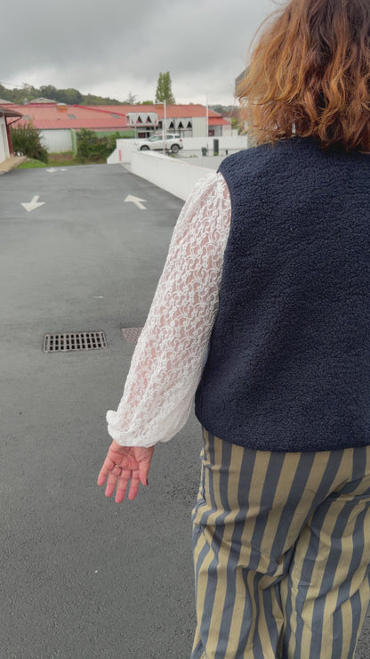 💚Pantalon Paloma – Rayé kaki en coton