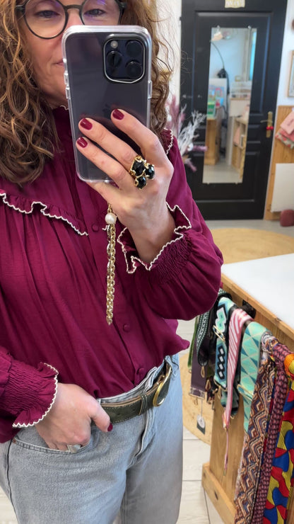 🍷 Chemise Clarisse – Élégance bordeaux & Col Pierrot