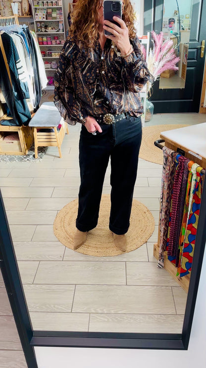 🖤 Jean Baggy Dad Noir – Taille Haute (36 au 44)
