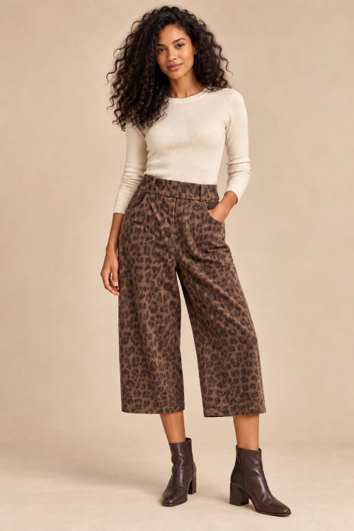 🐆Bermuda Pauline - Imprimé léopard camel & écru femme